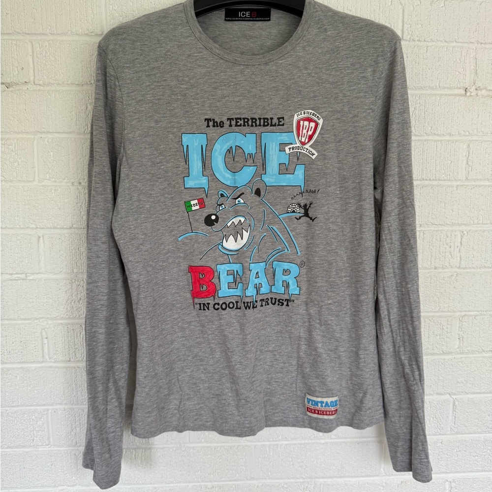 Iceberg Long Sleeve Graphic Blue and Gray T-Shirt